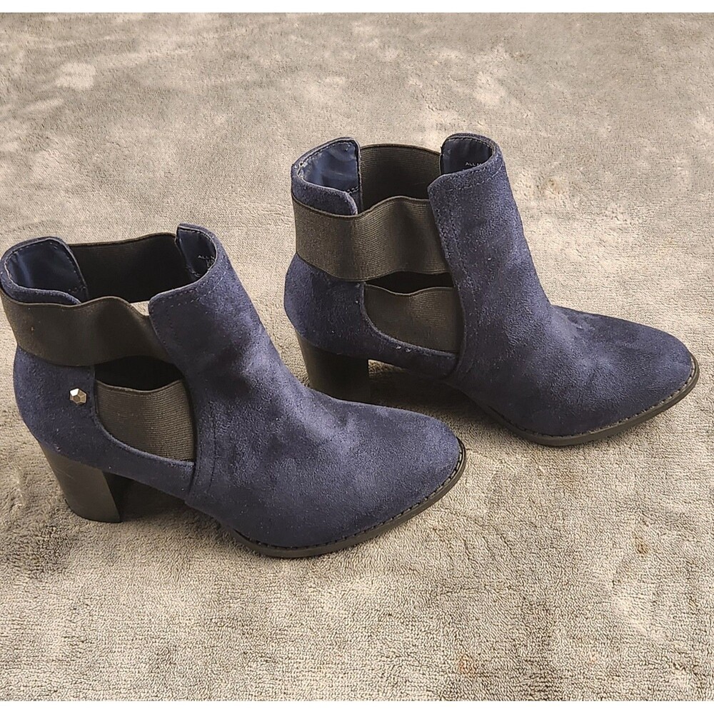 Attention Women’s Navy Suede Ankle Boots Block Heel Chelsea Size 6 - Picture 2 of 9